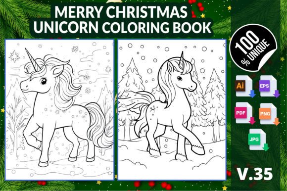 Cute Christmas Unicorn Coloring Book: 35 Festive Printable Pages
