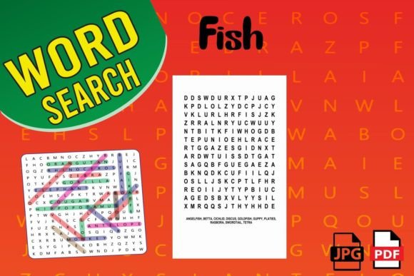Fish Word Search Puzzles: Design Assets for KDP Interiors