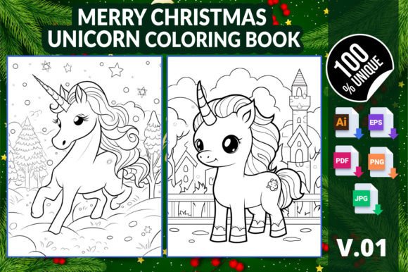 Merry Christmas Unicorn Coloring Book 01: A Practical Evaluation for Creators and Coloring Fans
