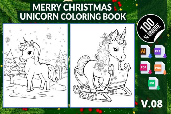 Merry Christmas Unicorn Coloring Book 08