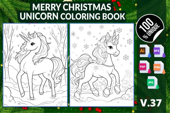 Merry Christmas Unicorn Coloring Book 37